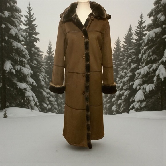 London Fog Jackets & Blazers - LONDON FOG CHOCOLATE BROWN FULL LENGTH COAT WITH FAUX FUR DETAILS/ Size MP